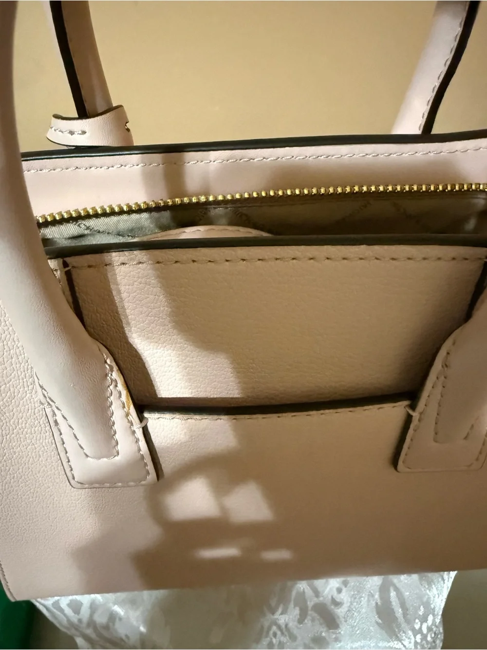 Michael Kors Cream Satchel with Gold-Tone Logo Charm